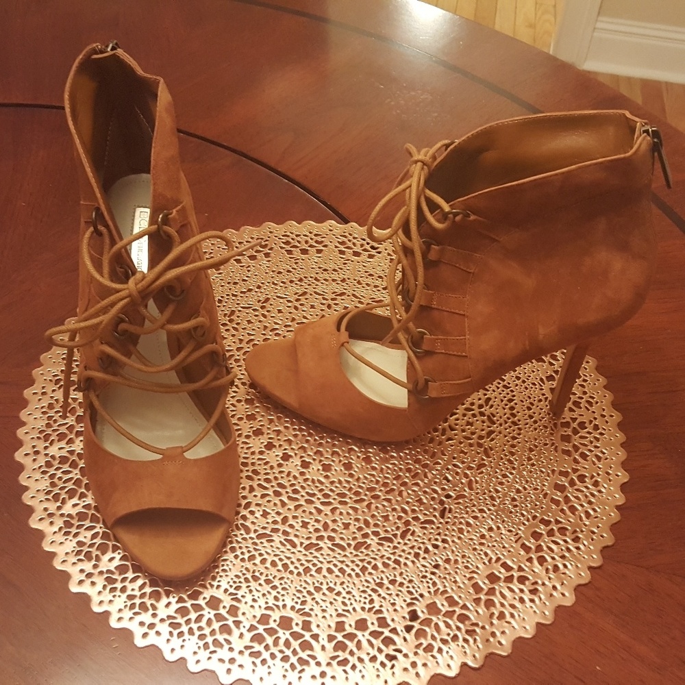 Lace up peep toe booties